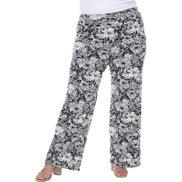 White Mark Womens Black Fold-Over Waist Printed Wide Leg Pants Plus NWT - Picture 1 of 2